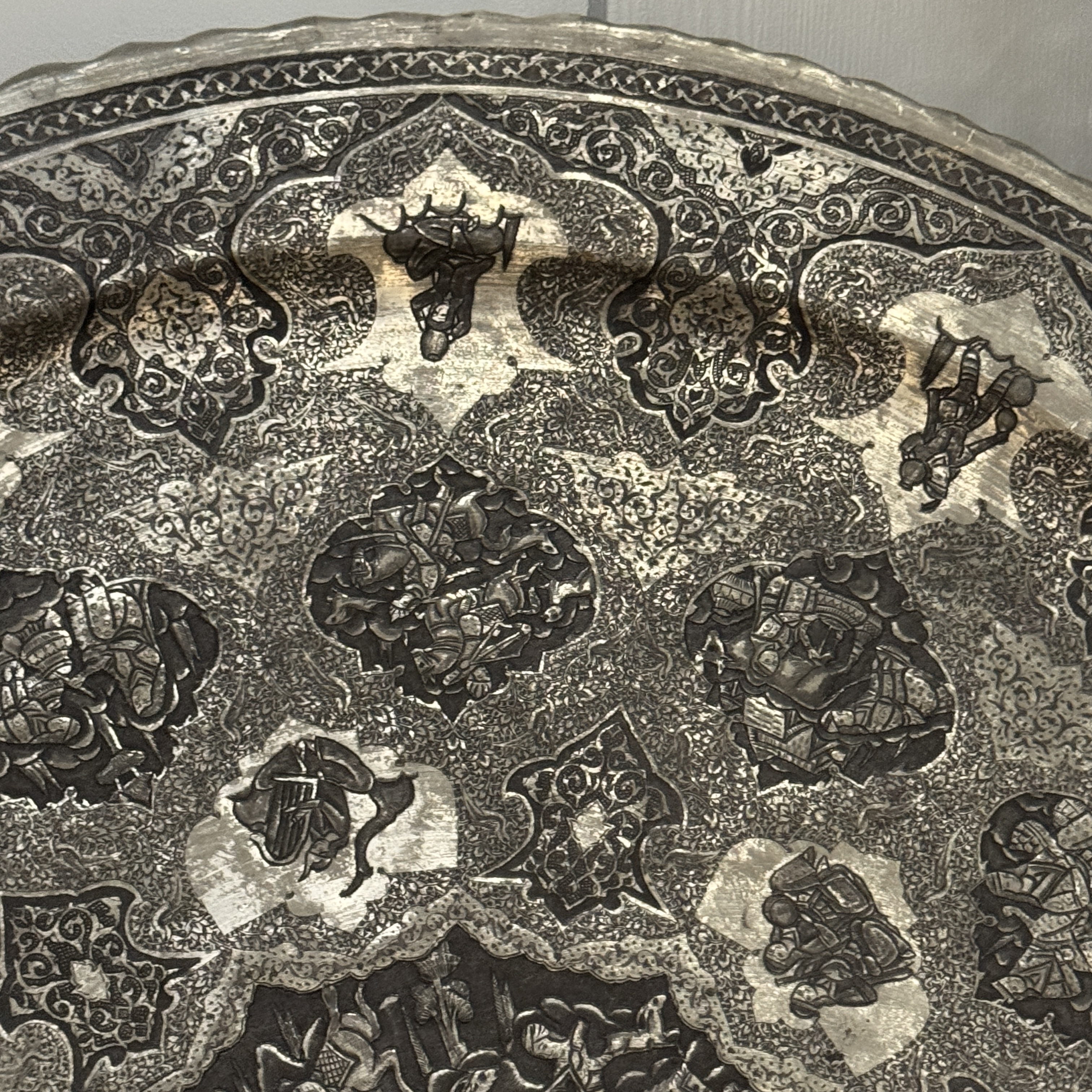 A large Persian engraved tinned-copper dish with narrative design — photo 5