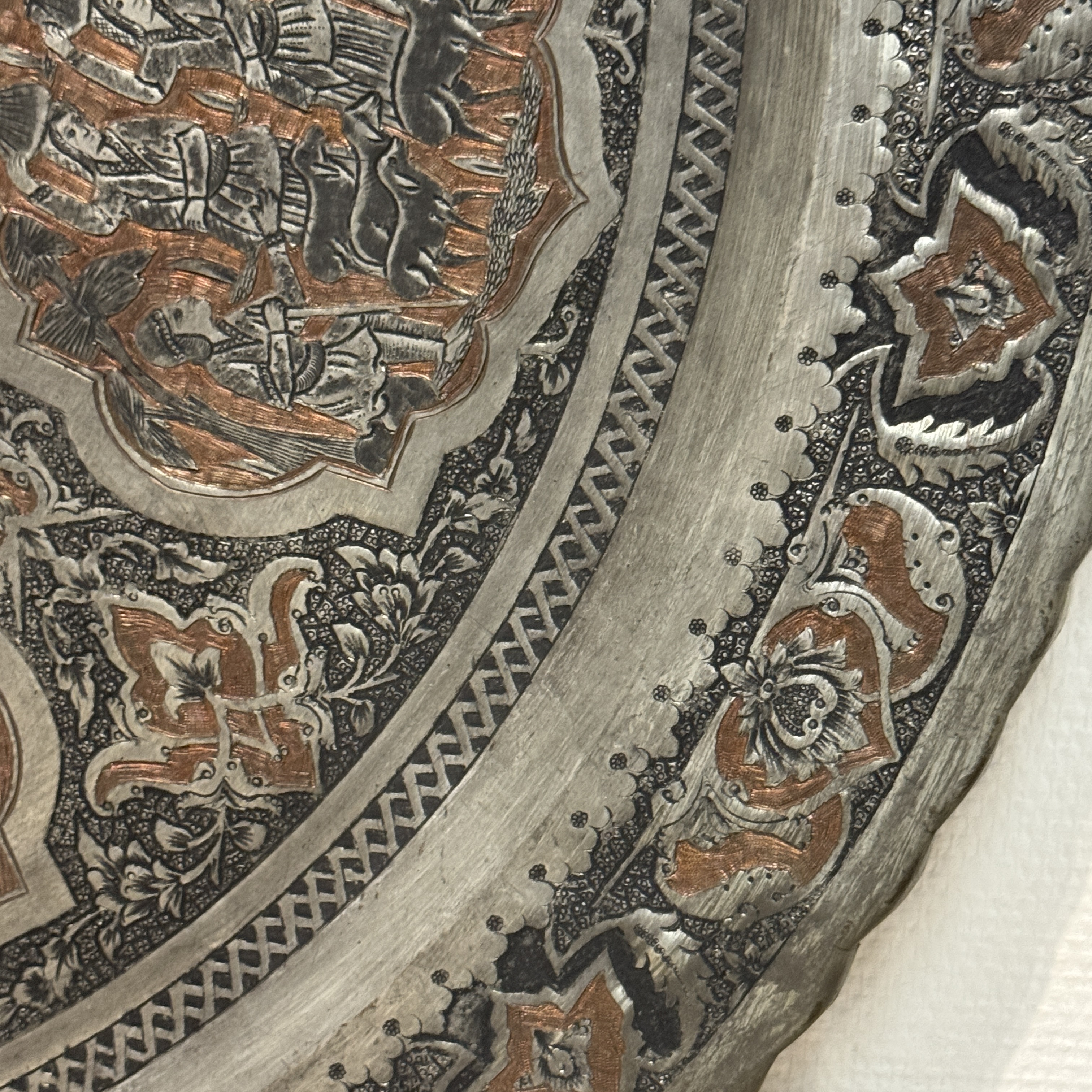 A large Persian engraved tinned-copper tray with narrative design — photo 10