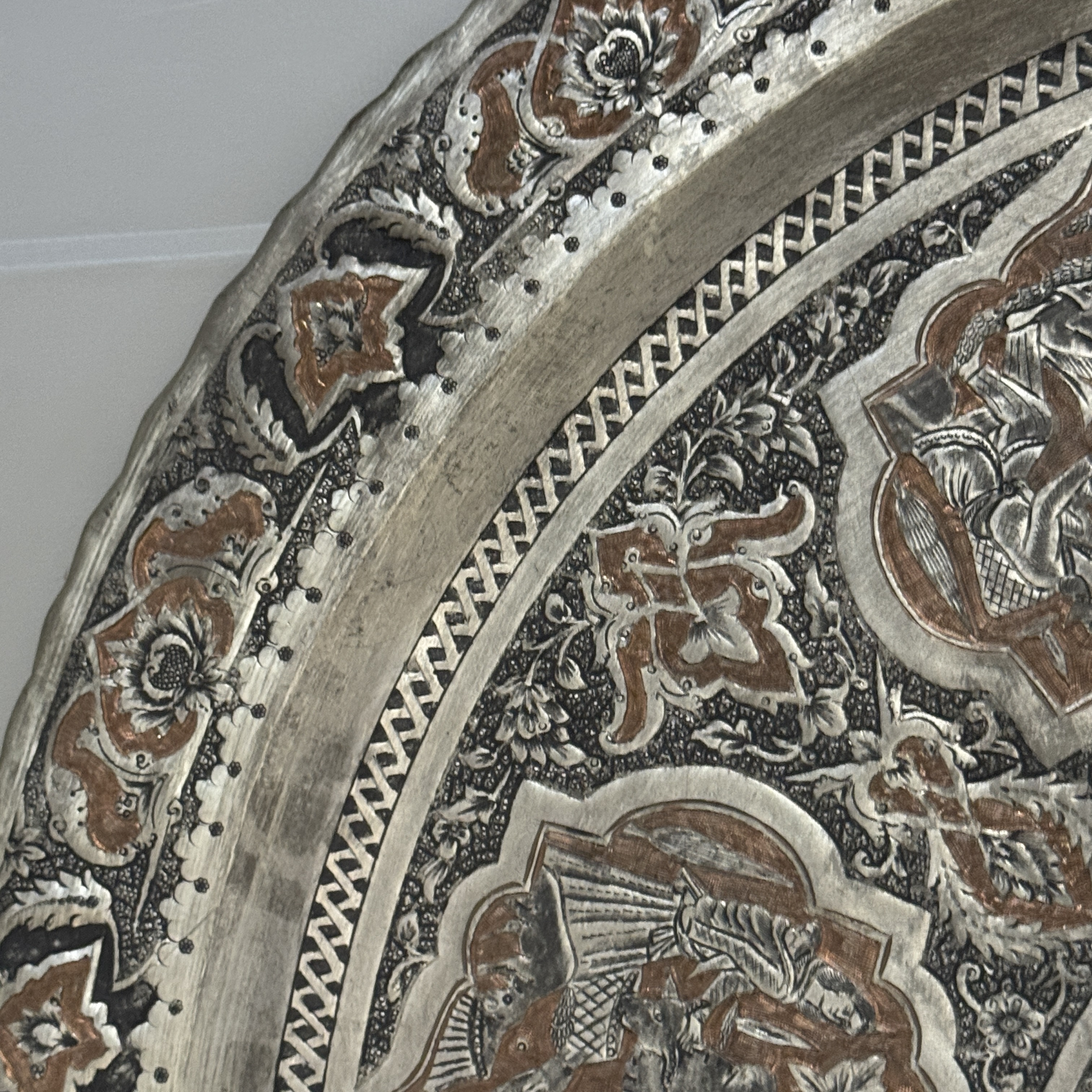 A large Persian engraved tinned-copper tray with narrative design — photo 5
