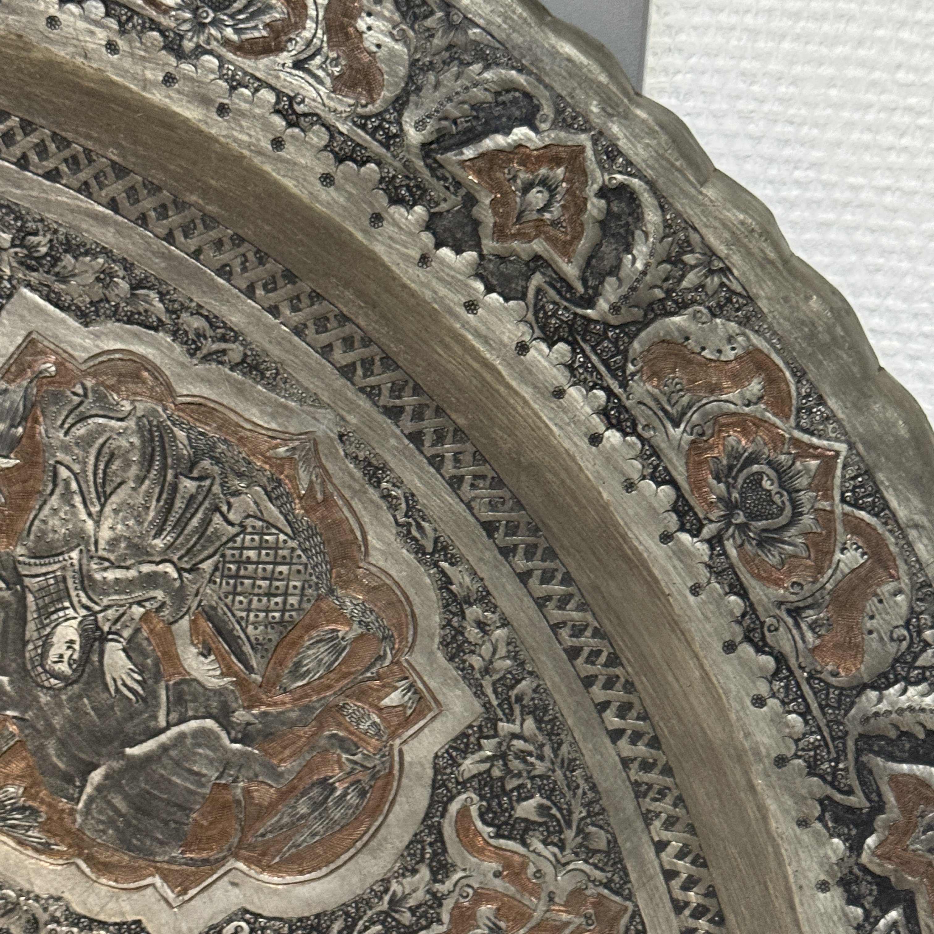 A large Persian engraved tinned-copper tray with narrative design — photo 8