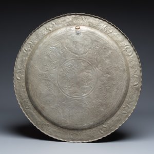A large Persian engraved tinned-copper tray with narrative design — photo 2