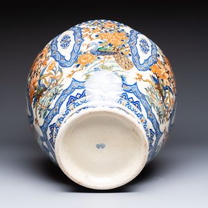 A large polychrome Gien faience 'Birds among Flowering Branches' vase, marked, France, 19/20th C. — photo 6