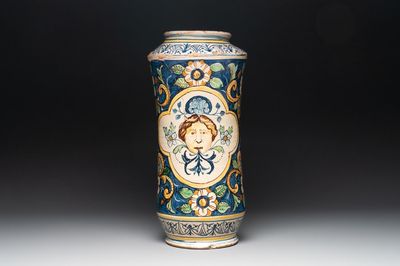 A large polychrome Italian maiolica albarello, Caltagirone, 19th C.