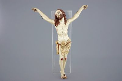 A large polychrome painted Indo-Portuguese wood corpus Christi, 17/18th C.