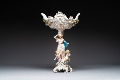 A large polychrome Saxon porcelain centrepiece, Germany, 19/20th C.