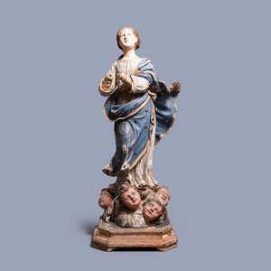 A large polychromed and gilded wooden 'Assumption of Our Lady' group with glass eyes, Italy, 17th C. — 照片 1