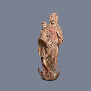 A large polychromed limewood figure of a Madonna with child, Germany, 15th C. — 照片 1