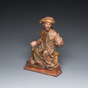 A large polychromed wood sculpture of a prophet, Flanders, 15/16th C. — 照片 1