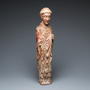 A large polychromed wood sculpture of a saint, Spain or Italy, 14th C. — 照片 1
