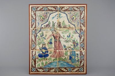 A large Qajar tile mural, 19th C.