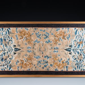 A large rectangular Chinese gold thread-embroidered silk panel decorated with four four-clawed dragons, Qing — photo 2
