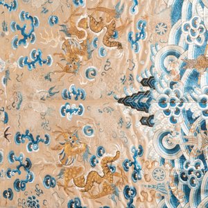 A large rectangular Chinese gold thread-embroidered silk panel decorated with four four-clawed dragons, Qing — photo 4