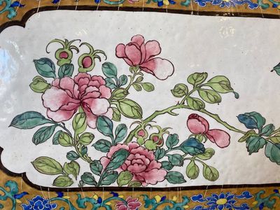 A large rectangular Chinese gold-yellow-ground Canton enamel plaque with fine floral design, Yongzheng — photo 4