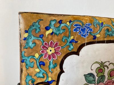 A large rectangular Chinese gold-yellow-ground Canton enamel plaque with fine floral design, Yongzheng — photo 7