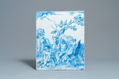 A large rectangular Dutch Delft blue and white plaque, 18th C.