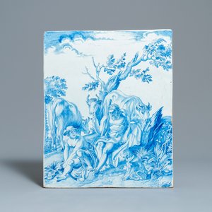 A large rectangular Dutch Delft blue and white plaque, 18th C. — 照片 1