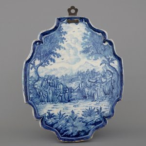 A large Rotterdam delftware blue and white biblical plaque, ca. 1740 — 照片 1
