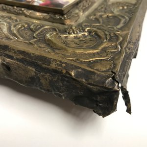 A large Russian gilt copper icon with porcelain plaques, 19th C. — 照片 19