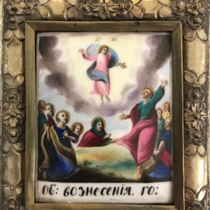 A large Russian gilt copper icon with porcelain plaques, 19th C. — 照片 7