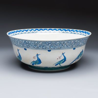 A large Samson Iznik-style bowl with peacocks, 19th C.