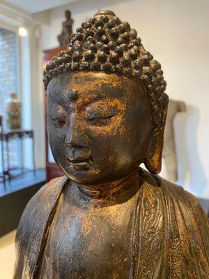 A large Sino-Tibetan bronze Buddha with traces of gilding, Ming — 照片 8