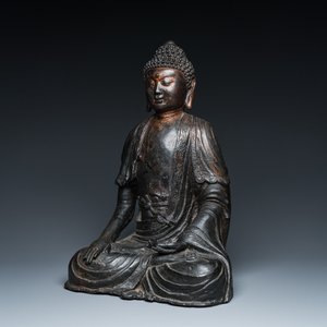 A large Sino-Tibetan bronze Buddha with traces of gilding, Ming — 照片 3