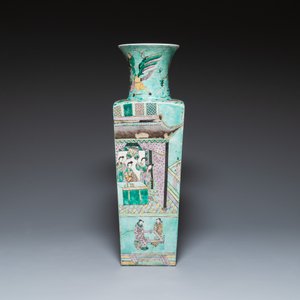 A large square Chinese verte biscuit 'Romance of the Three Kingdoms' vase, 19th C. — 照片 5