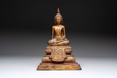 A large Thai gilt-lacquered bronze Buddha, 19th C.