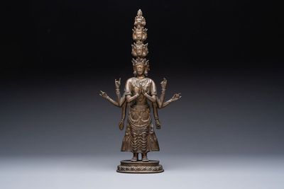 A large Tibetan copper alloy Avalokiteshvara, 17/18th C.