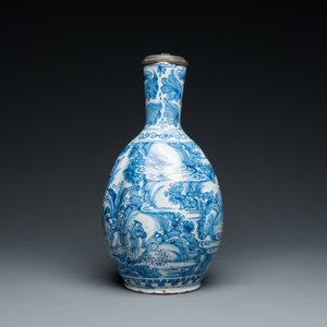 A large twisted Dutch Delft blue and white pewter-mounted ewer, 17th C. — 照片 5