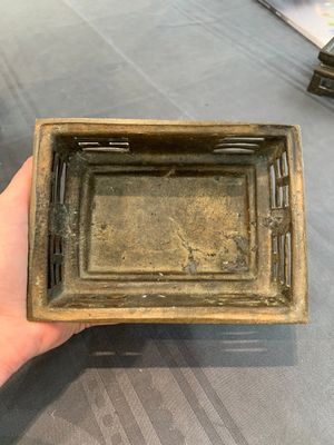 A large Vietnamese copper- and silver-inlaid rectangular 'Buddhist lion' censer and cover on stand, 19th C. — photo 9