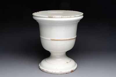 A large white-glazed Dutch Delft garden vase, late 17th/early 18th C.