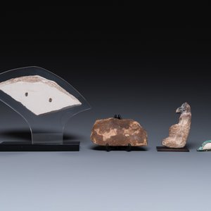 A limestone sculpture of Anubis, two sarcophagus fragments and a fragment of a carved relief, Late period — photo 4