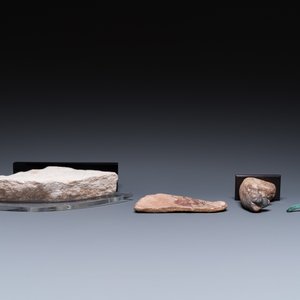 A limestone sculpture of Anubis, two sarcophagus fragments and a fragment of a carved relief, Late period — photo 6