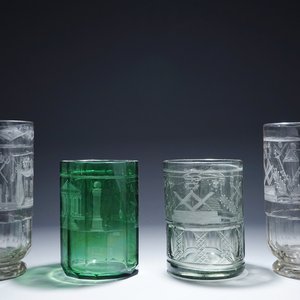 A lot of 4 engraved masonic glasses, freemasonry, 19/20th C. — 照片 1