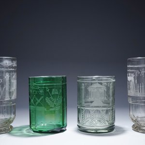 A lot of 4 engraved masonic glasses, freemasonry, 19/20th C. — 照片 3