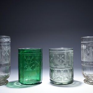 A lot of 4 engraved masonic glasses, freemasonry, 19/20th C. — 照片 5