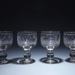 A lot of 4 engraved masonic glasses (freemasonry), 20th C. — 照片 1
