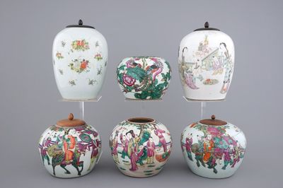 A lot of 6 Chinese famille rose ginger jars, 19/20th C.