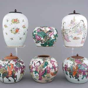 A lot of 6 Chinese famille rose ginger jars, 19/20th C. — 照片 1