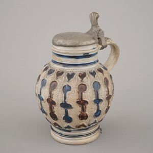 A manganese and blue Westerwald pewter-mounted globular jug, 17th C. — photo 1