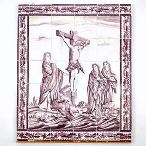 A manganese Dutch Delft 20 tile panel with Christ on the cross, late 18th C. — 照片 1