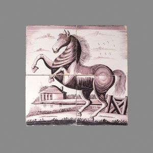A manganese Dutch Delft four-tile panel with a rearing horse, 18th C. — photo 1