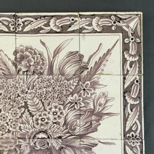 A manganese Dutch Delft tile panel with a flowervase, 2nd half 18th C. — 照片 3