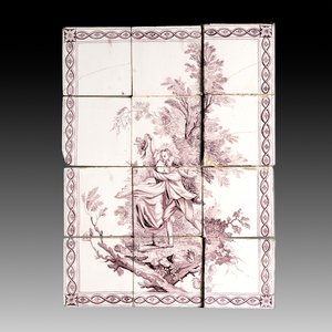 A manganese Dutch Delft tile tableau with a romantic scene, late 18th C. — photo 1