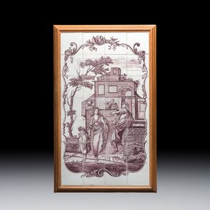 A manganese Dutch Delftware 28-tile 'Abraham expelling Hagar' mural — foto 1