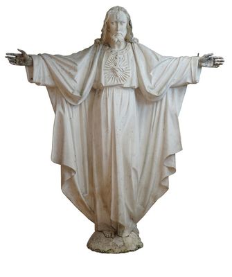 A massive 190 cm plaster cast of the "Most Sacred Heart of Jesus", mid 20th C., Bruges