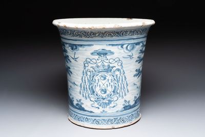 A massive blue and white armorial jardinière with the arms of Luis Antonio Fernández de Córdoba Portocarrero, Talavera, Spain, 1754-1771