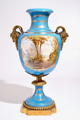 A massive bronze-mounted Sèvres-style porcelain vase, 19th C.