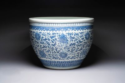 A massive Chinese blue and white 'Bajixiang' fish bowl, Qianlong